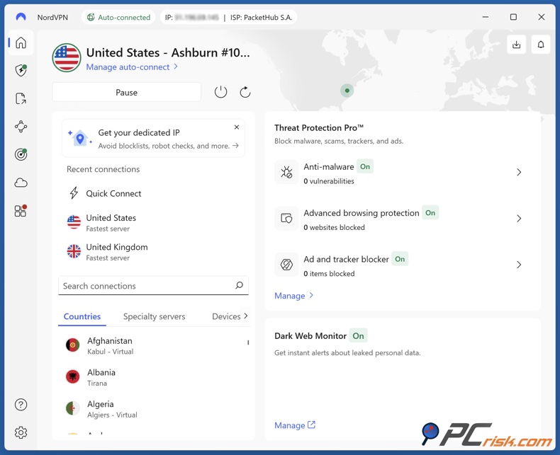Panel de NordVPN