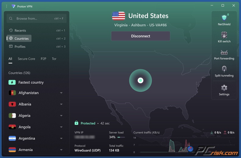 Panel de Proton VPN
