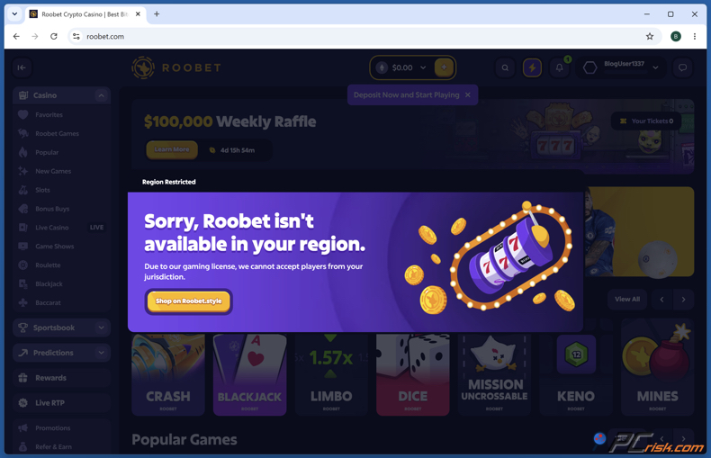 Lo sentimos, Roobet no está disponible en su región
