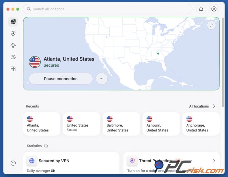 NordVPN connected to the US (Georgia)