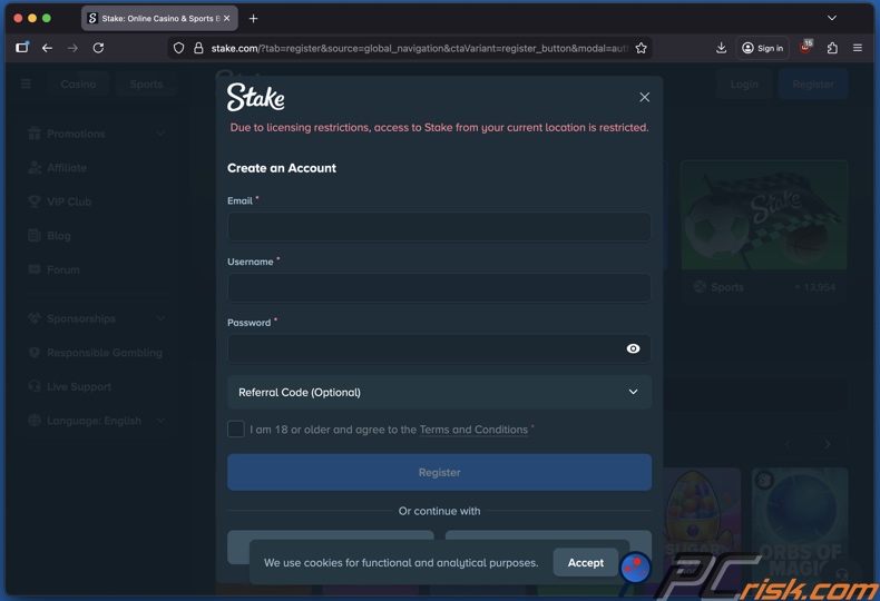 Stake restringida en tu región