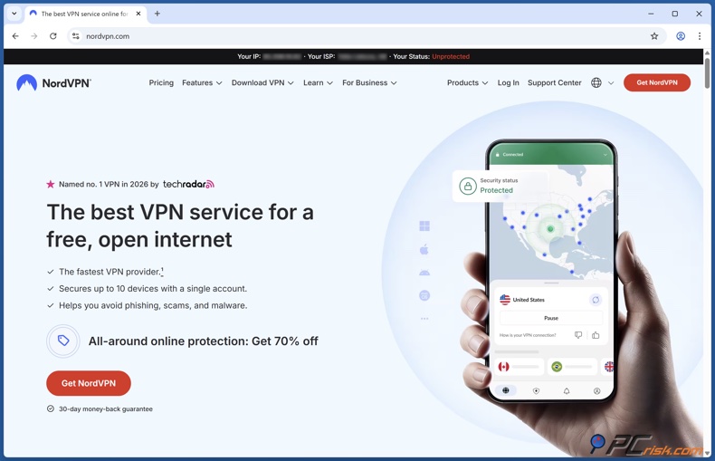 Página principal de NordVPN