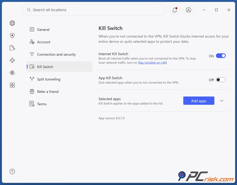 Activar el kill switch de NordVPN