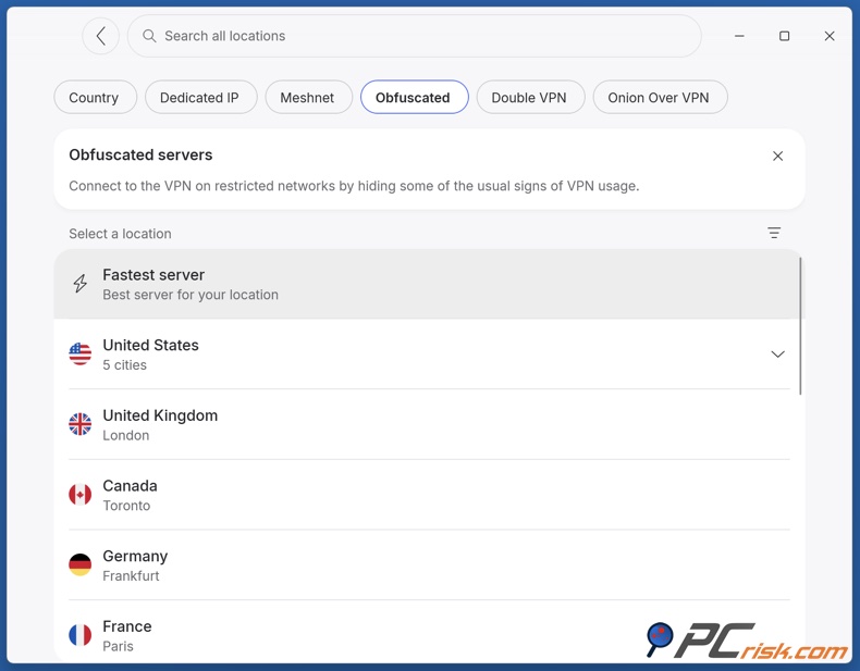 Servidores ofuscados de NordVPN