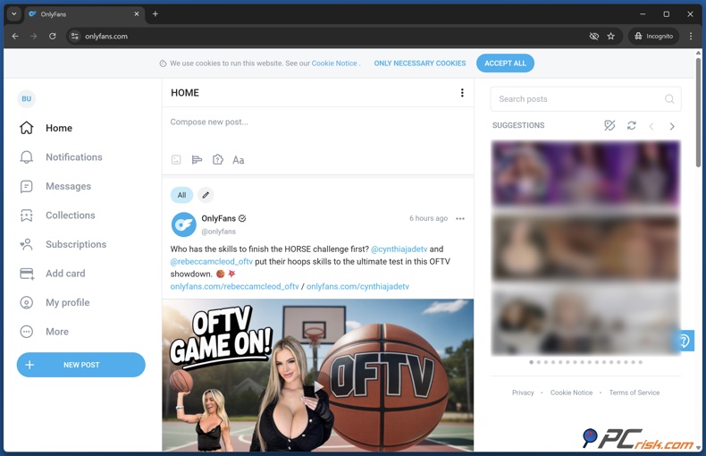 Página principal de OnlyFans