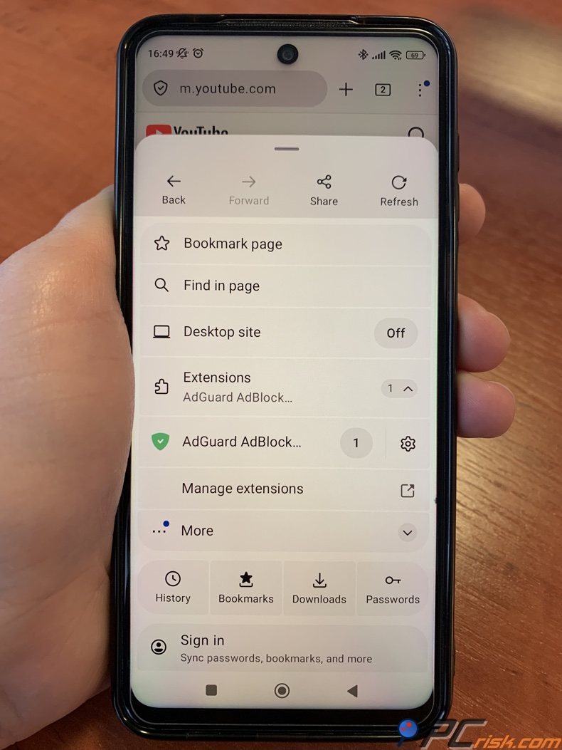 Extensión de AdGuard para Firefox en Android