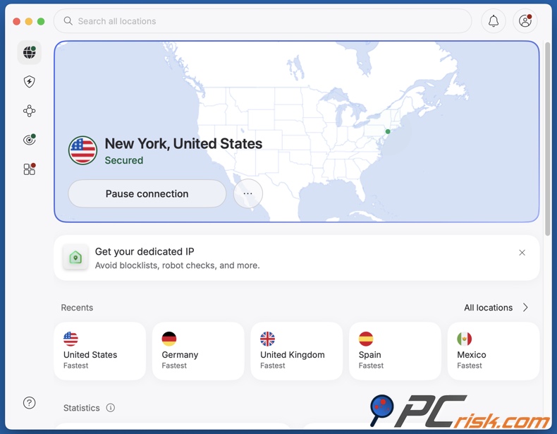 NordVPN conectado a EE. UU.