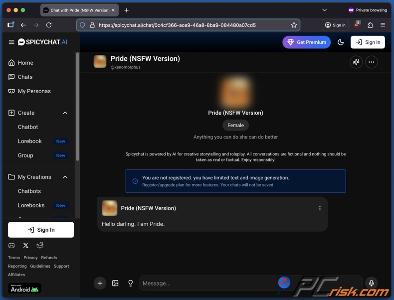 Spicy Chat AI acceso sin registrar