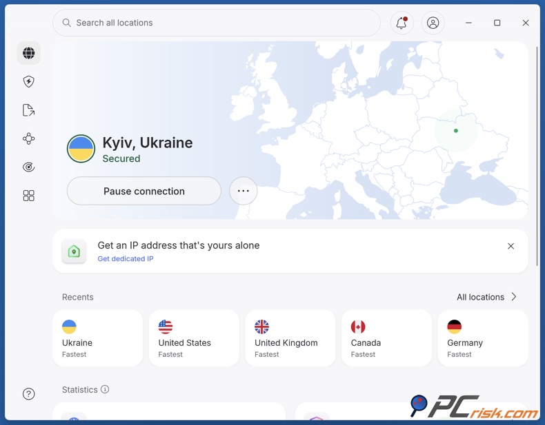 NordVPN conectado a Ucrania