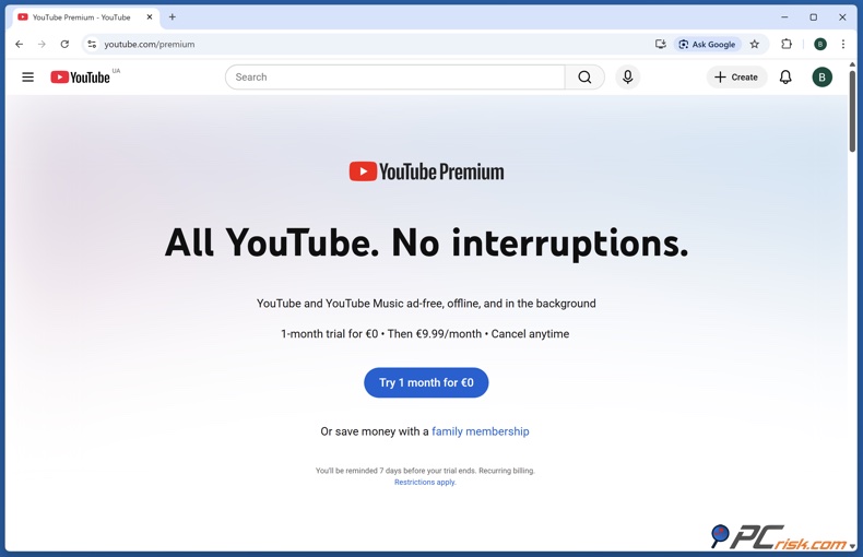 Página de inicio de YouTube Premium