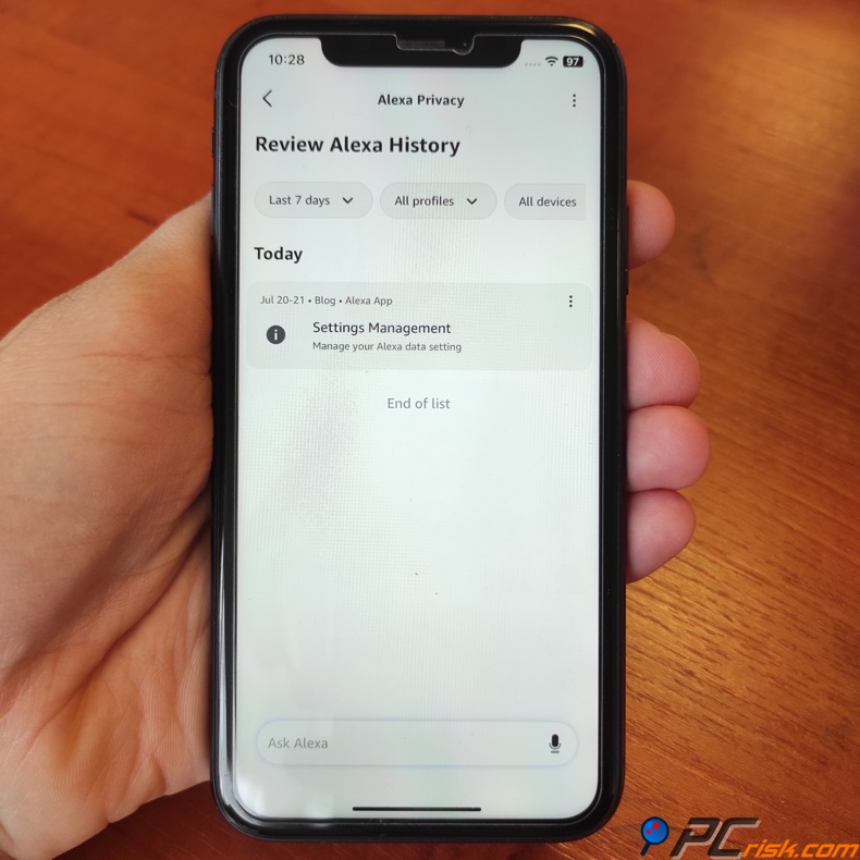 Eliminar el historial guardado de Alexa