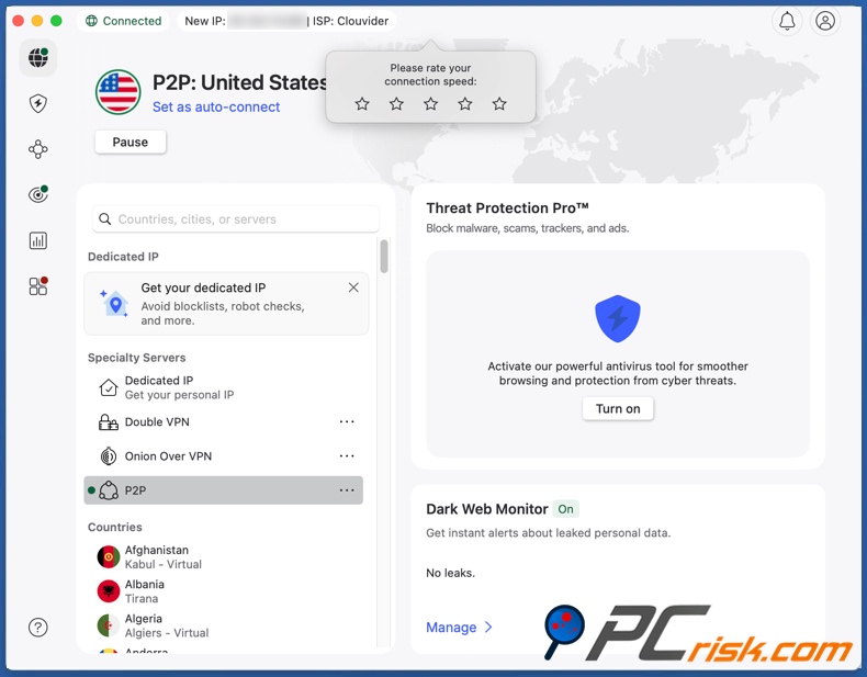 NordVPN conectado a EE. UU.