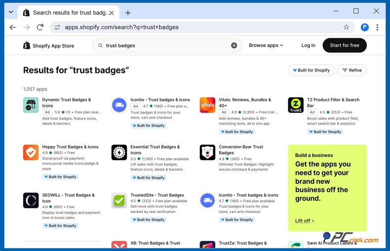 Insignias de confianza en la Shopify App Store