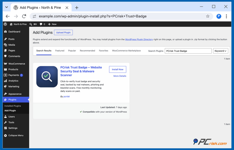 Instalar PCrisk Trust Badge