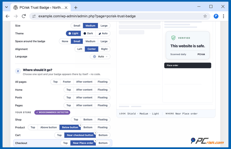 Ajustes del sello de confianza de WooCommerce