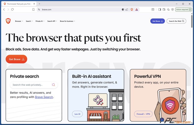 Página de descarga del navegador Brave