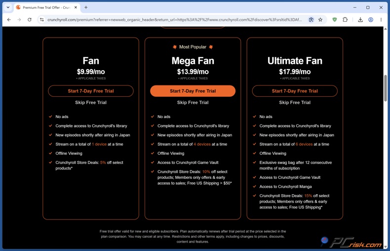 Precios de Crunchyroll