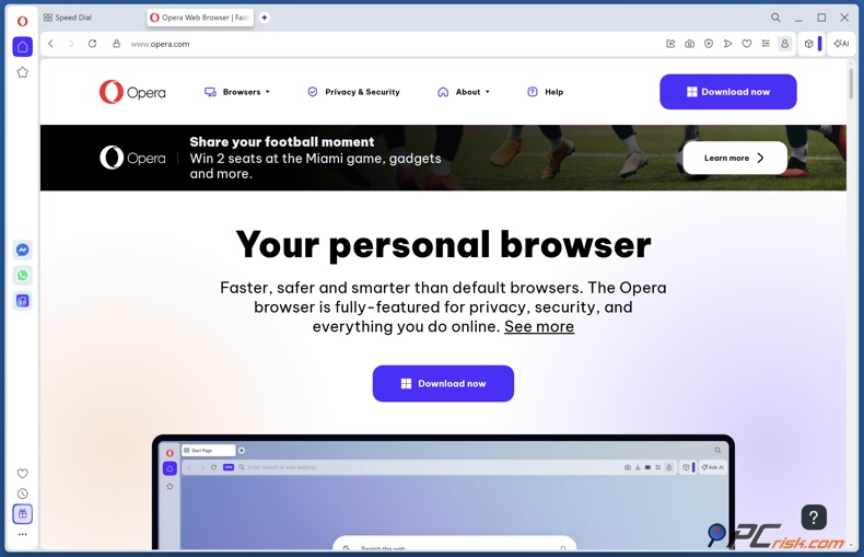 Página de descarga del navegador Opera