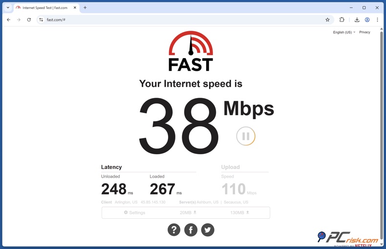 Comprobar la ubicación de la VPN en fast.com