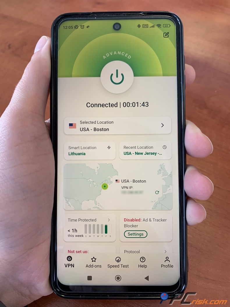 Panel de ExpressVPN para Android