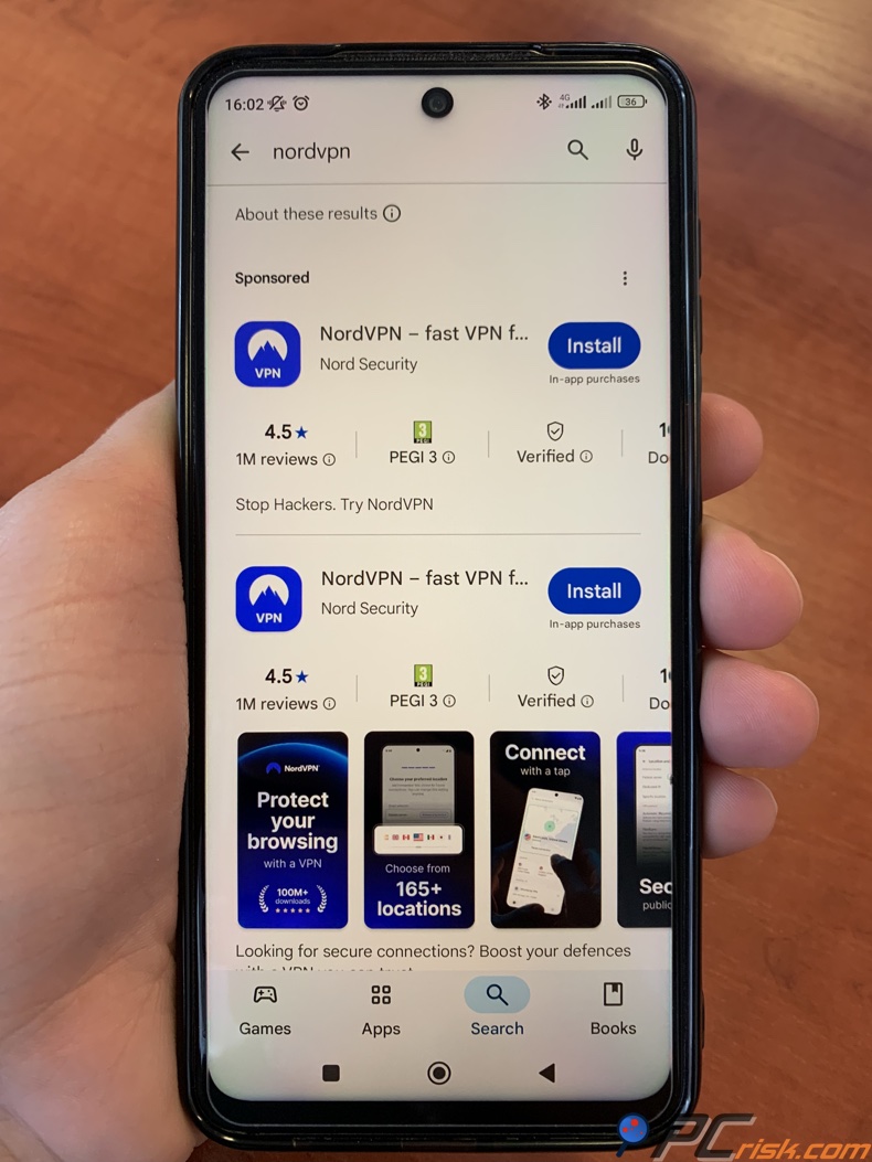 Buscar NordVPN en Google Play Store