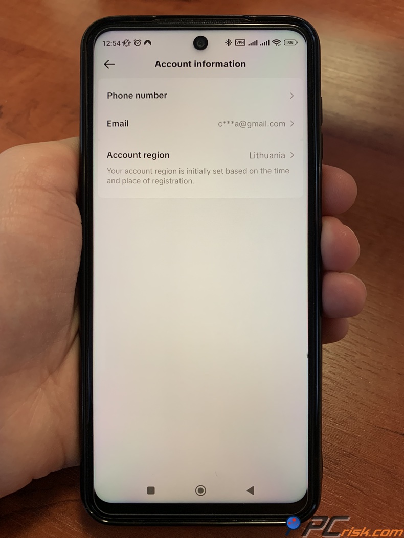 Información de la cuenta de TikTok