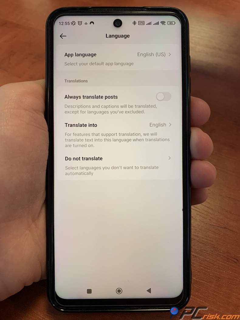 Configuración de idioma de TikTok