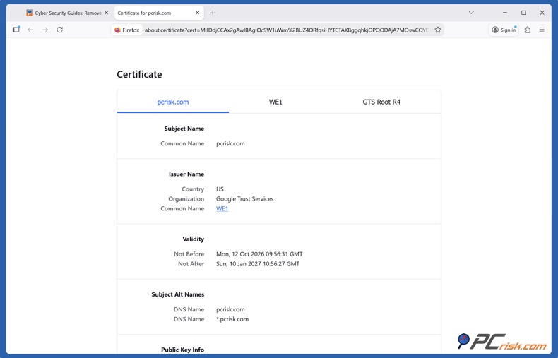 Detalles del certificado SSL en Firefox