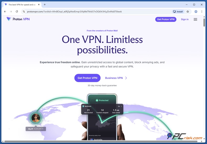 Página principal de Proton VPN