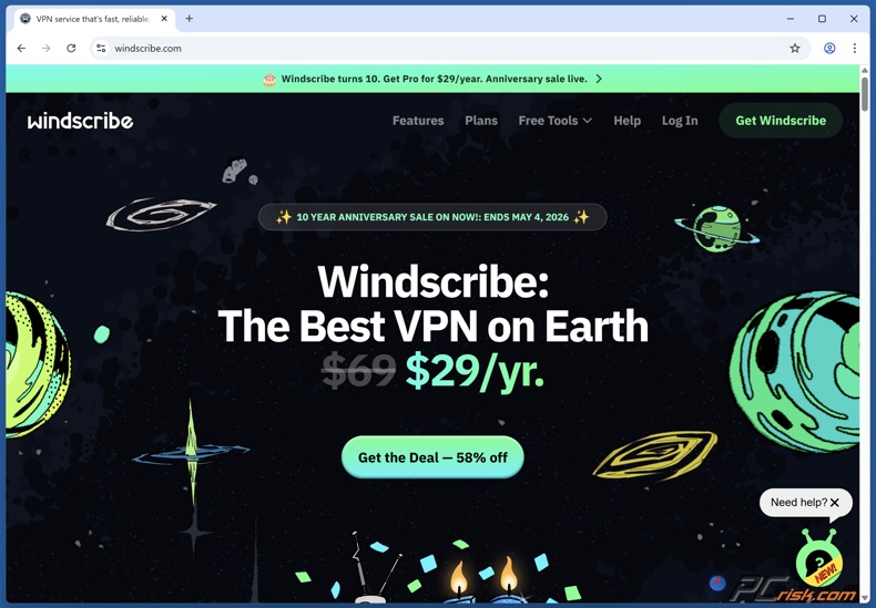 Página principal de Windscribe