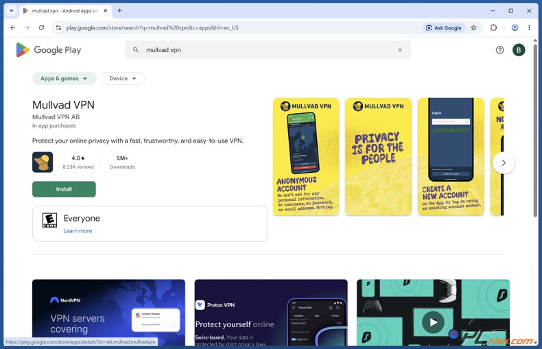 Mullvad VPN on the Google Play Store