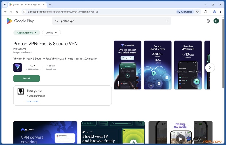 Proton VPN on the Google Play Store
