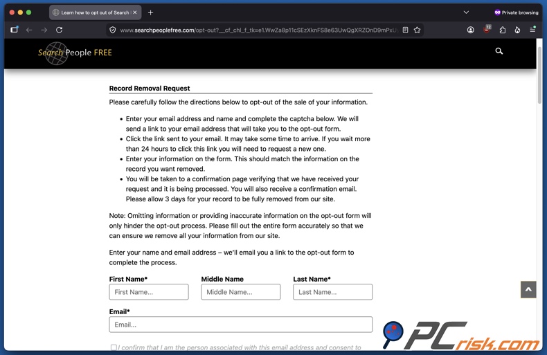 Página de exclusión de SearchPeopleFREE