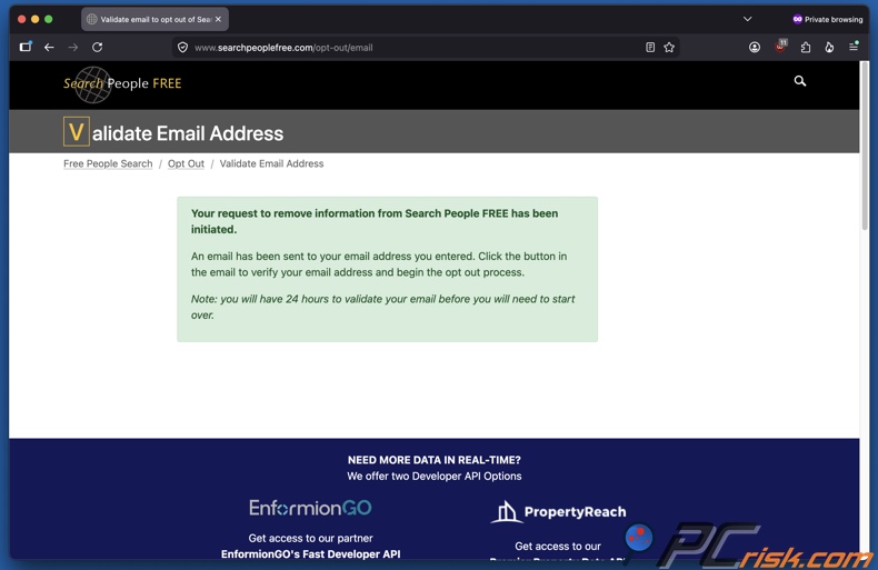 Exclusión de SearchPeopleFREE iniciada