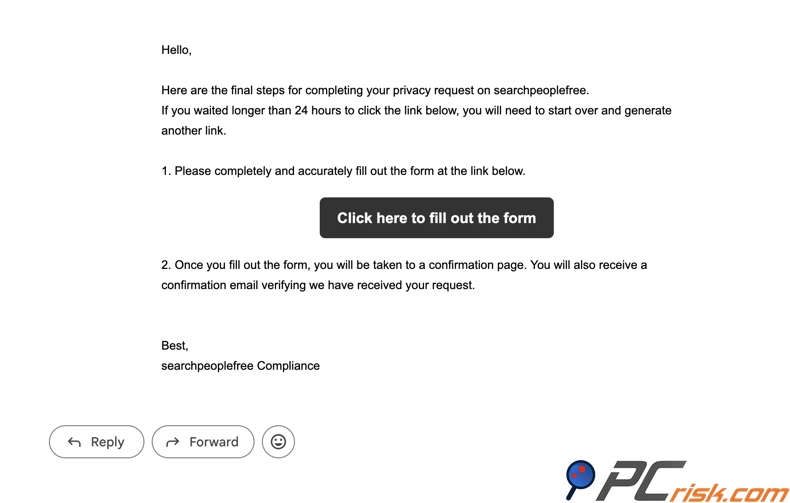 Correo electrónico de exclusión de SearchPeopleFREE