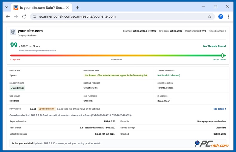 Versión de seguridad de PHP