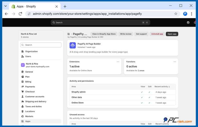 Permisos de aplicaciones en Shopify