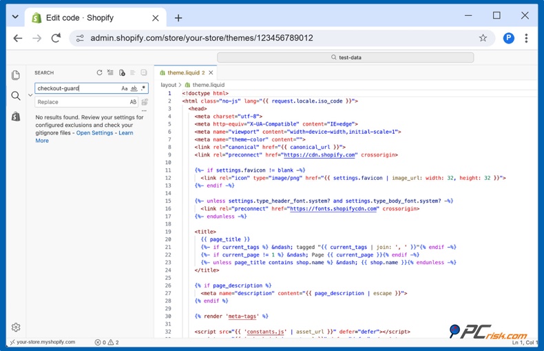 Búsqueda en el código del tema de Shopify