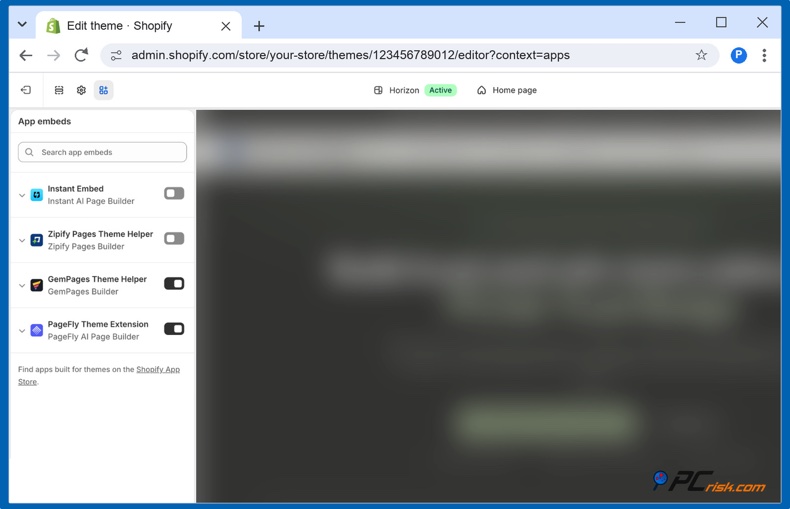 Incrustaciones en el editor de temas de Shopify
