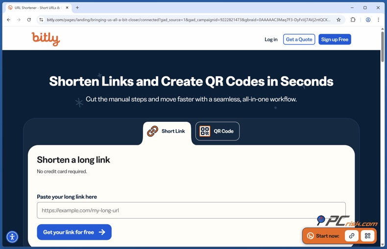 Página principal de Bitly