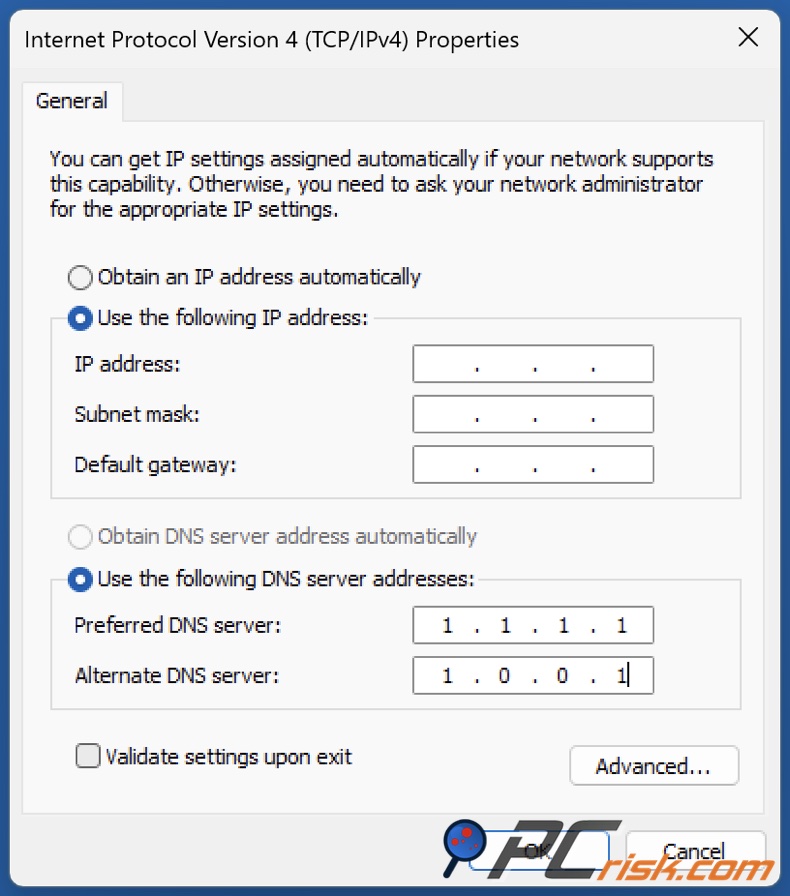 Cambiar la dirección DNS