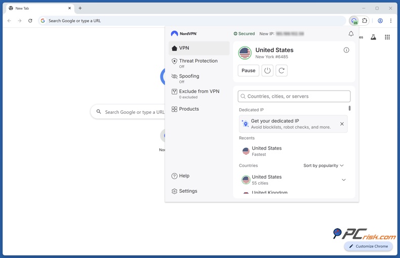 Extensión de Chrome de NordVPN