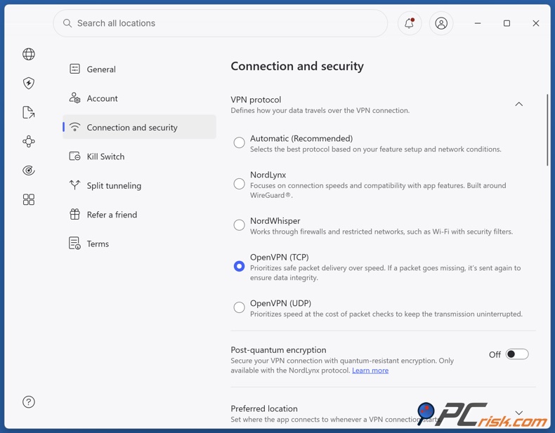 Seleccionar OpenVPN sobre TCP