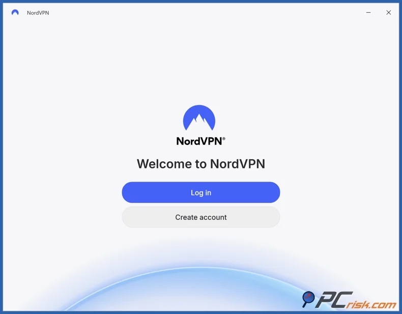 Pantalla de inicio de sesión de NordVPN