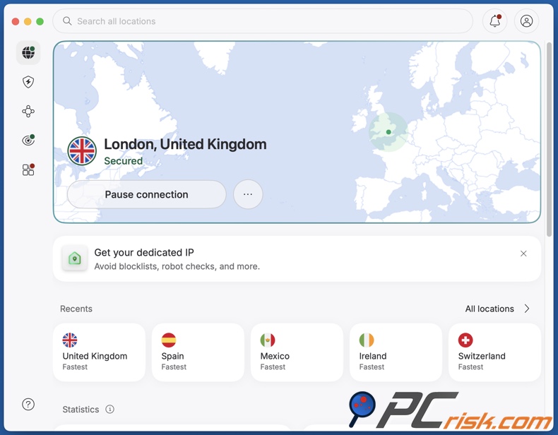 NordVPN conectado al Reino Unido