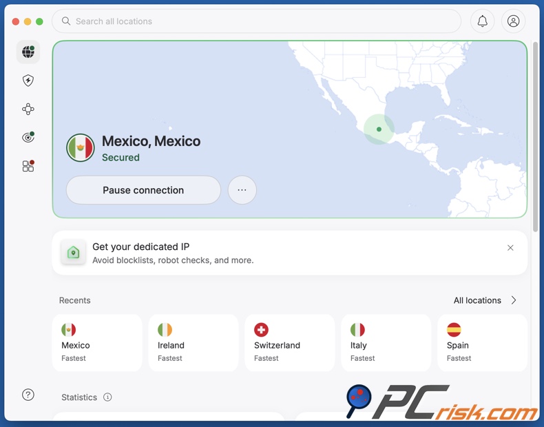 NordVPN conectado a México