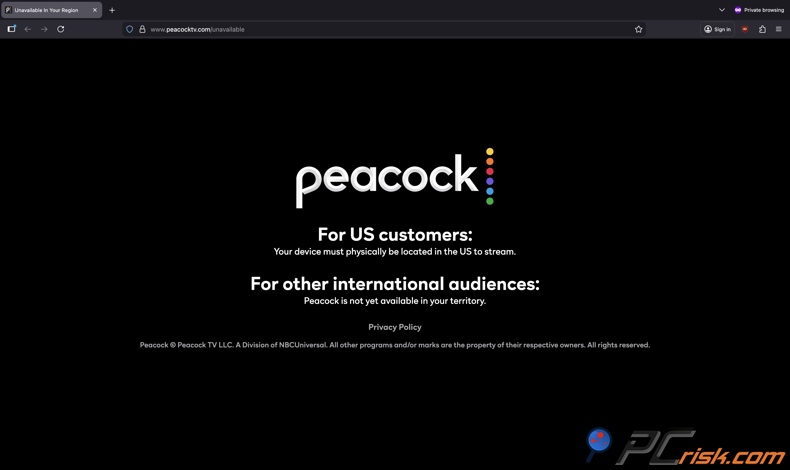 Página de inicio de Peacock no disponible
