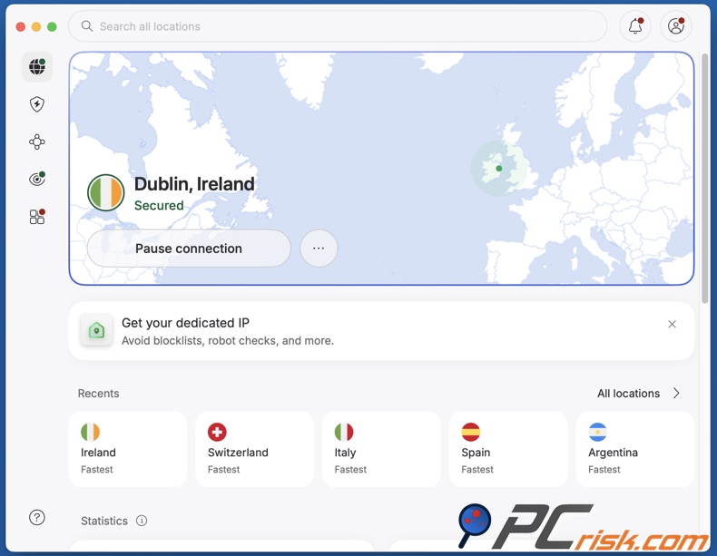 NordVPN conectado a Irlanda
