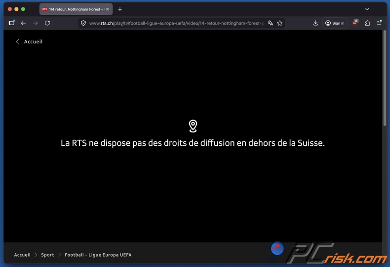 UEFA no disponible en RTS fuera de Suiza
