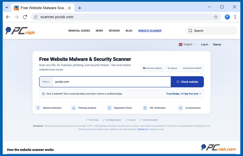 Escáner de sitios web de PCrisk